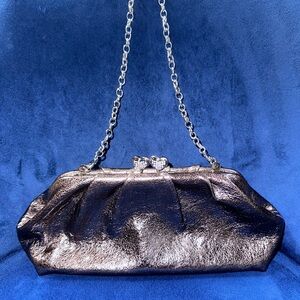 Brighton First Kiss silver shimmery heart clasp chain evening bag purse clutch